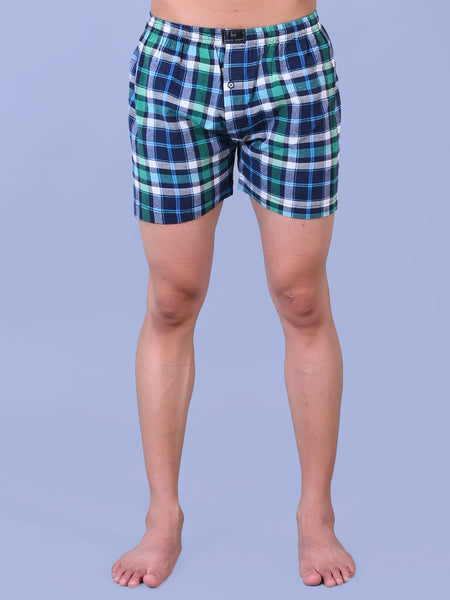 Premium Men’s Swiss Cotton Checkered Boxer Shorts - Green