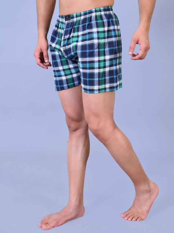Premium Men’s Swiss Cotton Checkered Boxer Shorts - Green