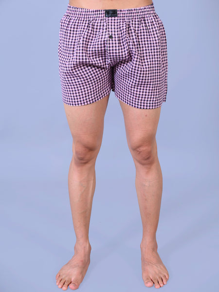Premium Men’s Swiss Cotton Checkered Boxer Shorts – Light Pink