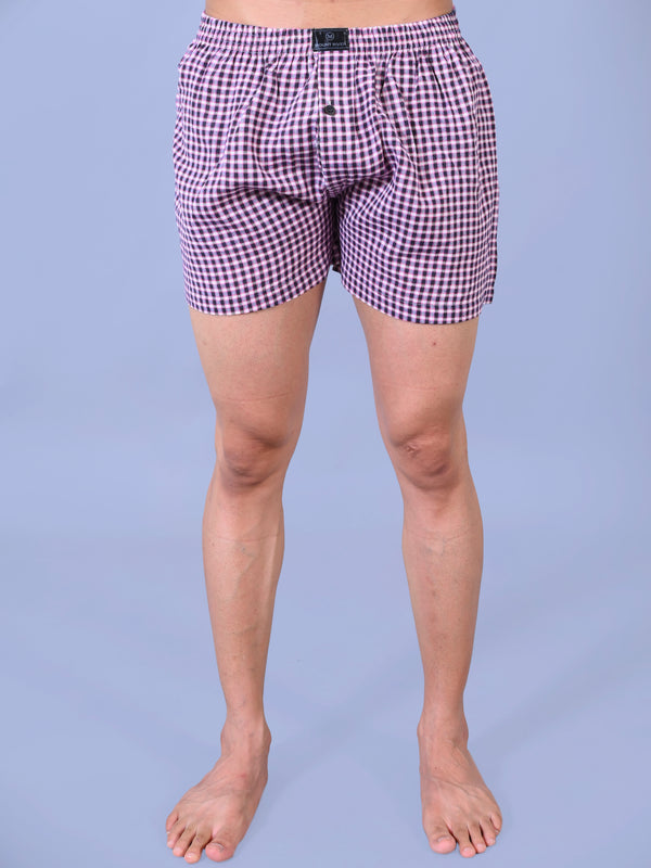 Premium Men’s Swiss Cotton Checkered Boxer Shorts – Light Pink