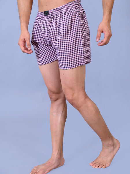Premium Men’s Swiss Cotton Checkered Boxer Shorts – Light Pink
