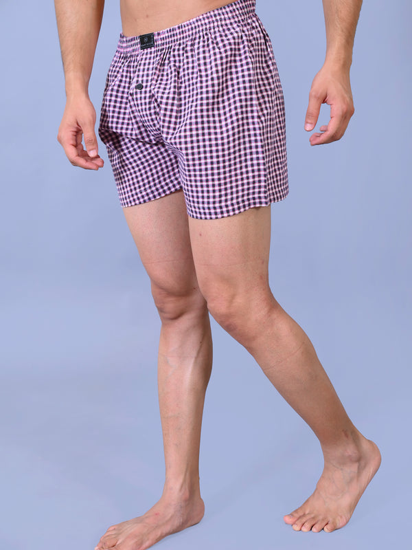 Premium Men’s Swiss Cotton Checkered Boxer Shorts – Light Pink