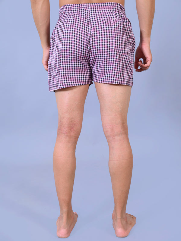 Premium Men’s Swiss Cotton Checkered Boxer Shorts – Light Pink