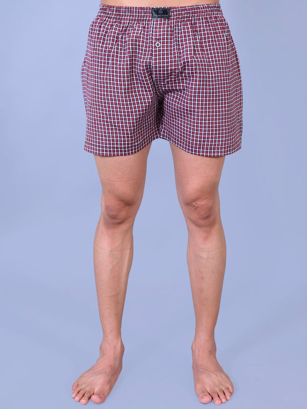 Premium Men’s Swiss Cotton Checkered Boxer Shorts – Mahroon