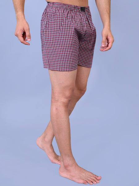 Premium Men’s Swiss Cotton Checkered Boxer Shorts – Mahroon