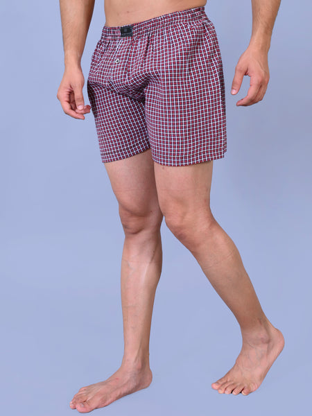 Premium Men’s Swiss Cotton Checkered Boxer Shorts – Mahroon