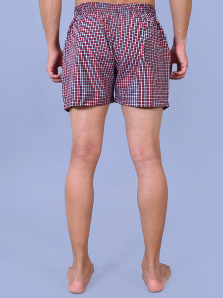 Premium Men’s Swiss Cotton Checkered Boxer Shorts – Mahroon