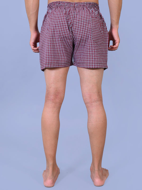 Premium Men’s Swiss Cotton Checkered Boxer Shorts – Mahroon