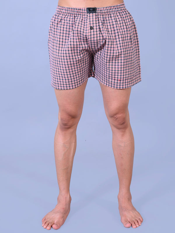 Premium Men’s Swiss Cotton Checkered Boxer Shorts – Red