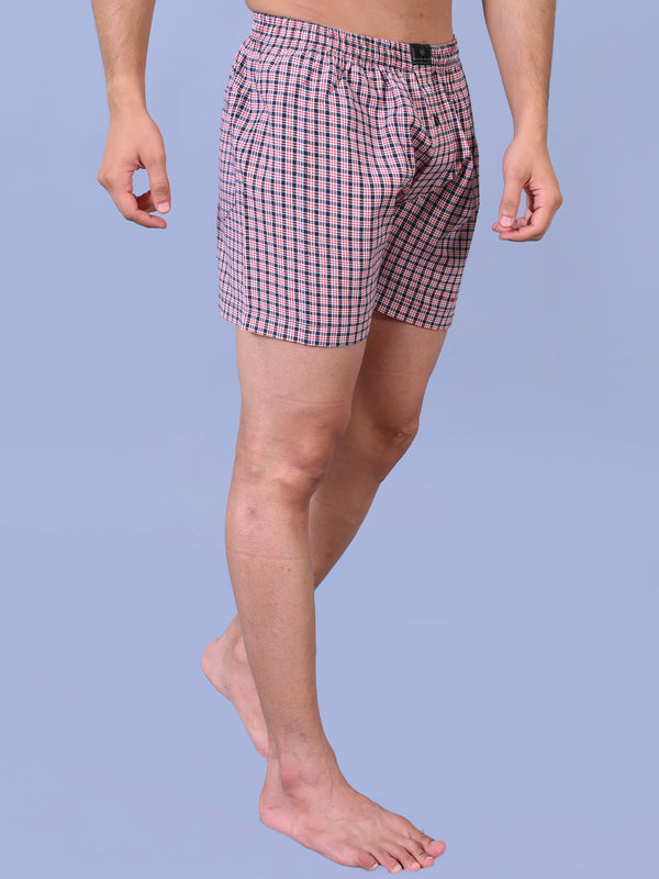 Premium Men’s Swiss Cotton Checkered Boxer Shorts – Red