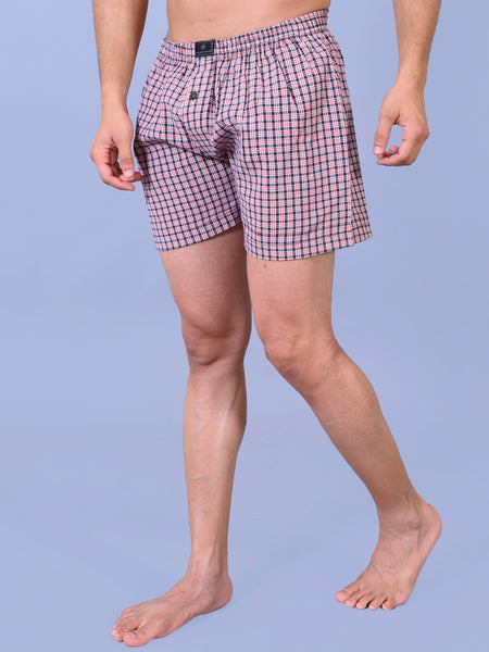 Premium Men’s Swiss Cotton Checkered Boxer Shorts – Red