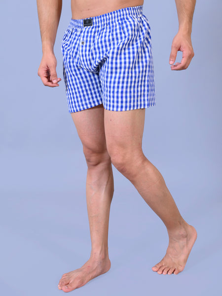 Premium Men’s Swiss Cotton Checkered Boxer Shorts – Sky Blue