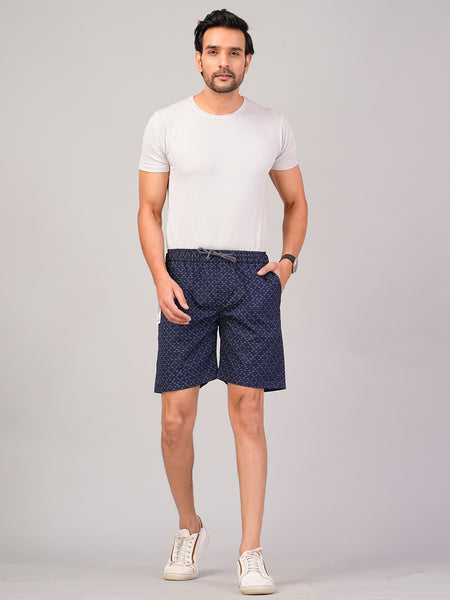 Men’s Premium Twill  Black Printed Boxer Shorts  – Navy Blue