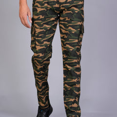 Men's Slim-Fit Camouflage Cotton Cargo Pants – Military Brown
