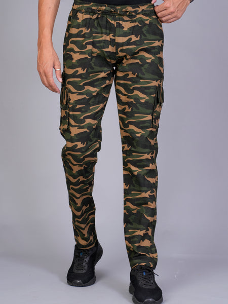 Men's Slim-Fit Camouflage Cotton Cargo Pants – Military Brown