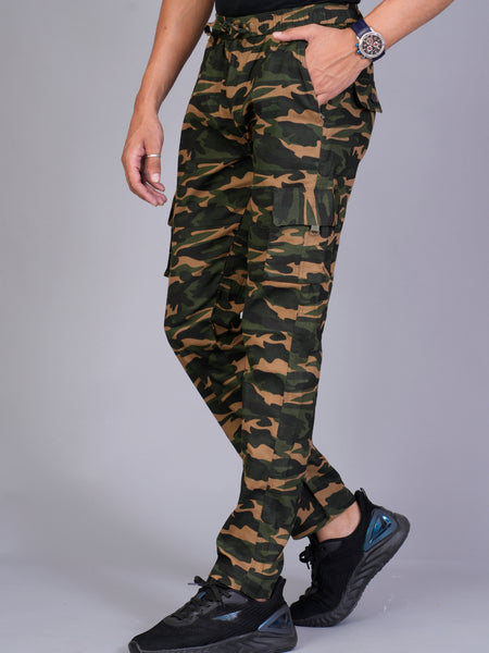 Men's Slim-Fit Camouflage Cotton Cargo Pants – Military Brown