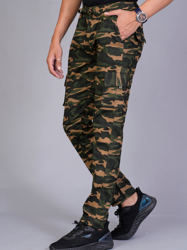 Men's Slim-Fit Camouflage Cotton Cargo Pants – Military Brown