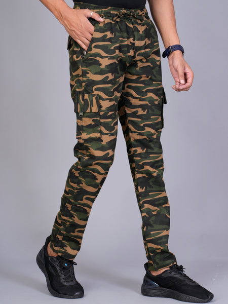 Men's Slim-Fit Camouflage Cotton Cargo Pants – Military Brown
