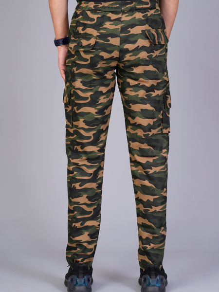 Men's Slim-Fit Camouflage Cotton Cargo Pants – Military Brown