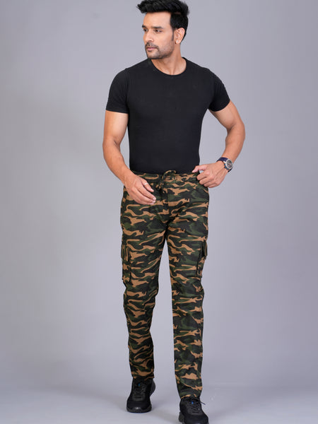 Men's Slim-Fit Camouflage Cotton Cargo Pants – Military Brown