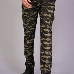 Men's Slim-Fit Camouflage Cotton Cargo Pants – Military Green