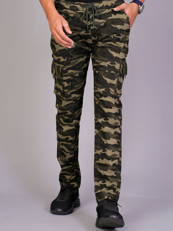 Men's Slim-Fit Camouflage Cotton Cargo Pants – Military Green
