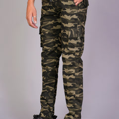 Men's Slim-Fit Camouflage Cotton Cargo Pants – Military Green