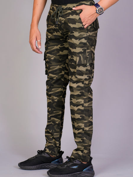 Men's Slim-Fit Camouflage Cotton Cargo Pants – Military Green