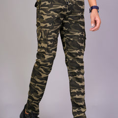Men's Slim-Fit Camouflage Cotton Cargo Pants – Military Green