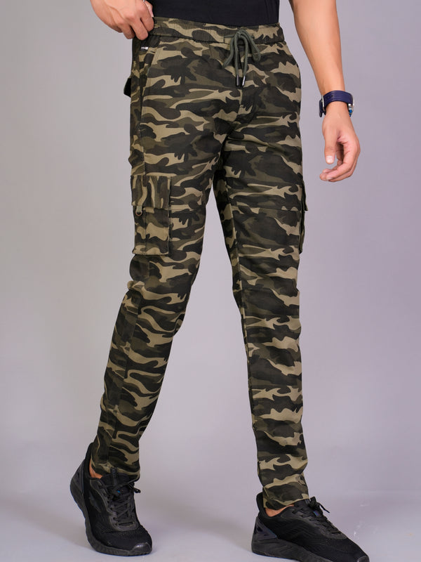 Men's Slim-Fit Camouflage Cotton Cargo Pants – Military Green