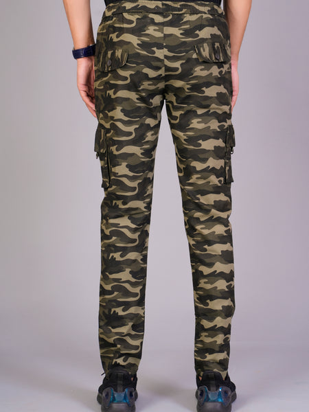 Men's Slim-Fit Camouflage Cotton Cargo Pants – Military Green