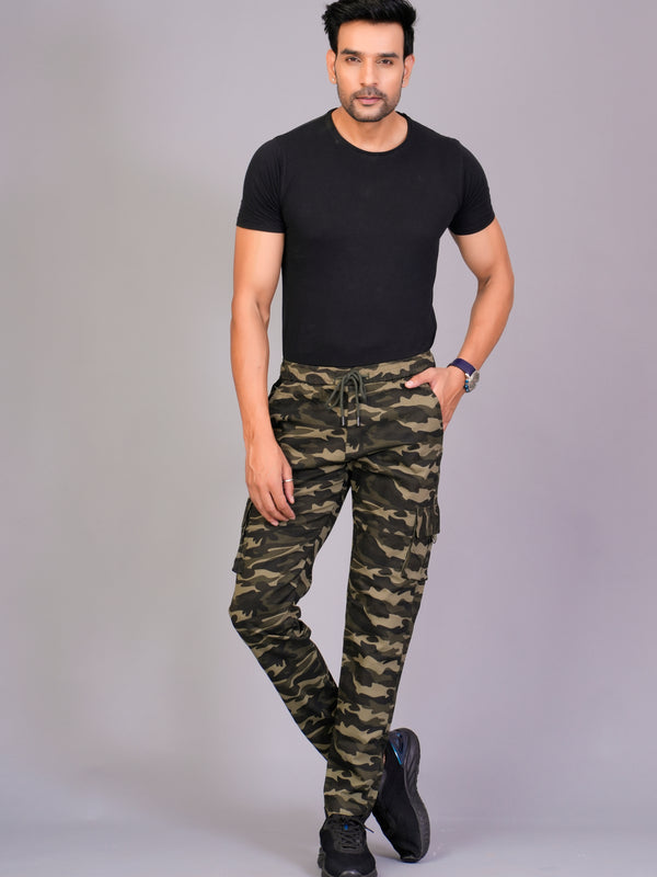 Men's Slim-Fit Camouflage Cotton Cargo Pants – Military Green