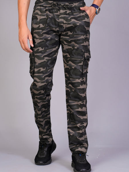 Men's Slim-Fit Camouflage Cotton Cargo Pants – Military Gray