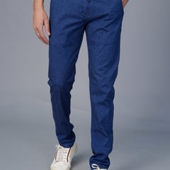 Men's Slim Fit Denim-Look Joggers – Stretchable Cotton Casual Trousers with Elasticated Drawstring Waist