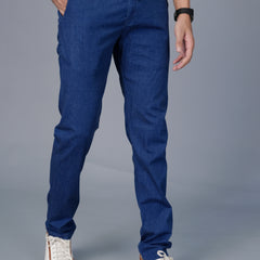 Men's Slim Fit Denim-Look Joggers – Stretchable Cotton Casual Trousers with Elasticated Drawstring Waist