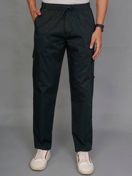 Urban Utility Men’s Solid Black Slim-Fit Cargo Pants – Elasticated Waist Casual Trousers