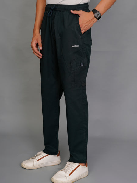 Urban Utility Men’s Solid Black Slim-Fit Cargo Pants – Elasticated Waist Casual Trousers