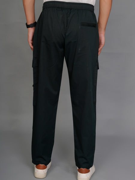 Urban Utility Men’s Solid Black Slim-Fit Cargo Pants – Elasticated Waist Casual Trousers