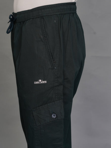 Urban Utility Men’s Solid Black Slim-Fit Cargo Pants – Elasticated Waist Casual Trousers