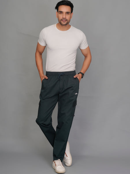 Urban Utility Men’s Solid Black Slim-Fit Cargo Pants – Elasticated Waist Casual Trousers