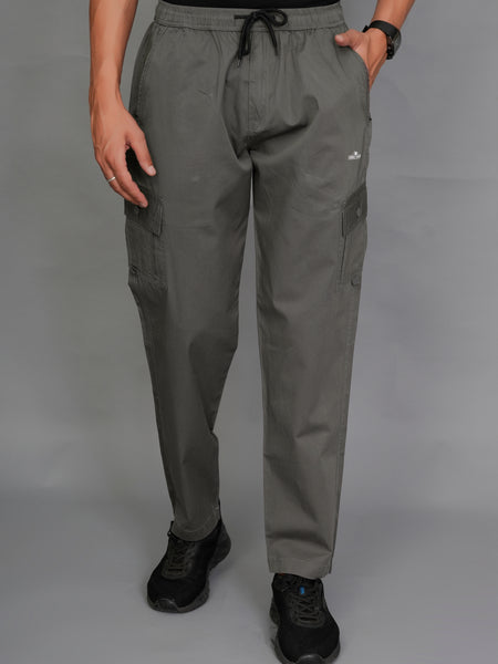 Urban Utility Men’s Solid Dark Grey Slim-Fit Cargo Pants – Elasticated Waist Casual Trousers