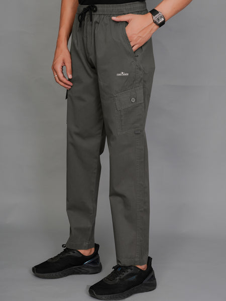 Urban Utility Men’s Solid Dark Grey Slim-Fit Cargo Pants – Elasticated Waist Casual Trousers