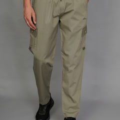 Urban Utility Men’s Solid Light Green Slim-Fit Cargo Pants – Elasticated Waist Casual Trousers