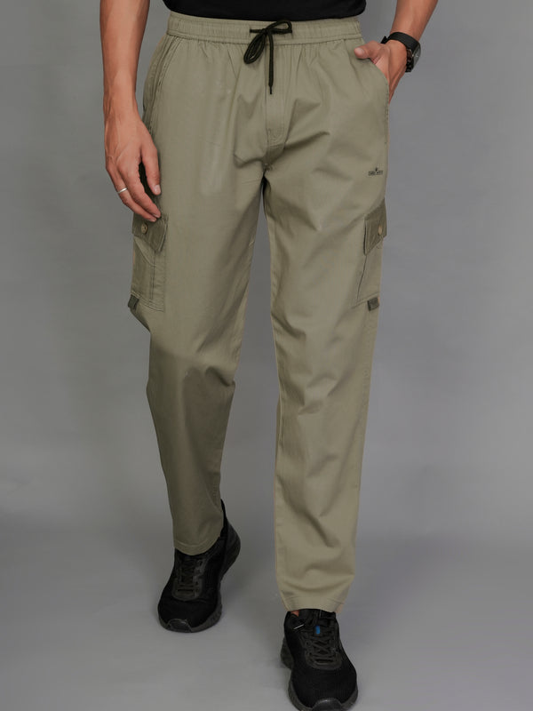 Urban Utility Men’s Solid Light Green Slim-Fit Cargo Pants – Elasticated Waist Casual Trousers