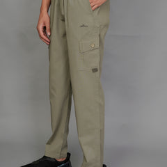 Urban Utility Men’s Solid Light Green Slim-Fit Cargo Pants – Elasticated Waist Casual Trousers