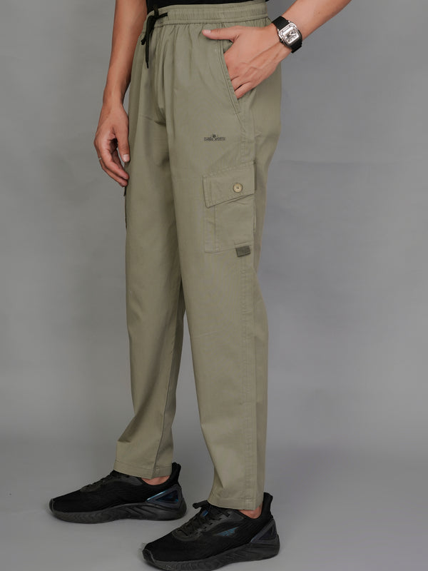 Urban Utility Men’s Solid Light Green Slim-Fit Cargo Pants – Elasticated Waist Casual Trousers