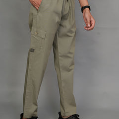 Urban Utility Men’s Solid Light Green Slim-Fit Cargo Pants – Elasticated Waist Casual Trousers