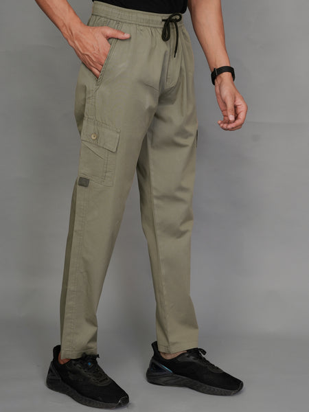 Urban Utility Men’s Solid Light Green Slim-Fit Cargo Pants – Elasticated Waist Casual Trousers