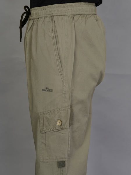 Urban Utility Men’s Solid Light Green Slim-Fit Cargo Pants – Elasticated Waist Casual Trousers