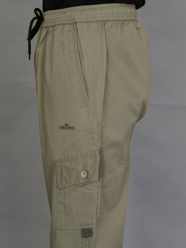 Urban Utility Men’s Solid Light Green Slim-Fit Cargo Pants – Elasticated Waist Casual Trousers